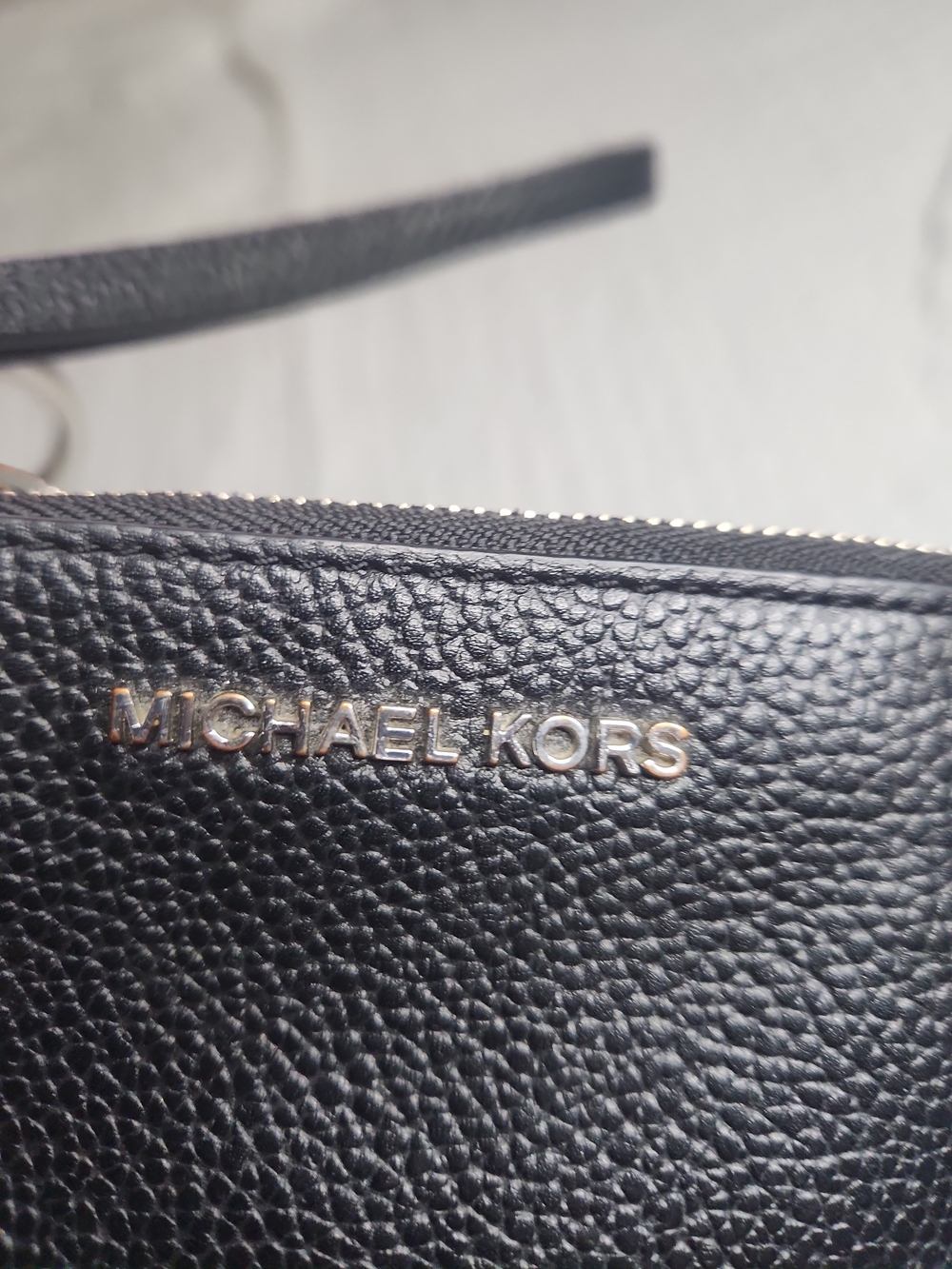 Michael Kors Black Pebbled Leather Cardholdee W/ Wrist Strap